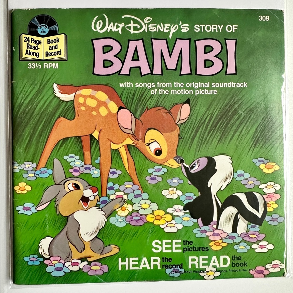 Vintage Walt Disney’s Story of Bambi - 24 Page Read Along Book and Record.